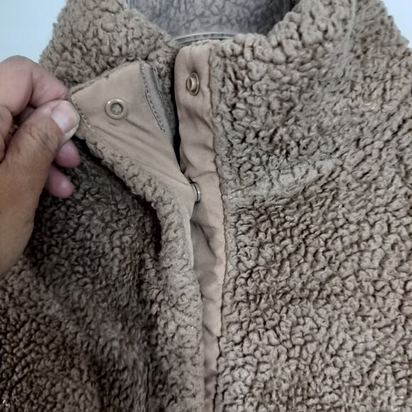 4481) H&M Camel Half Snaps Button Teddy Fleece Jacket Medium - Picture 4 of 8